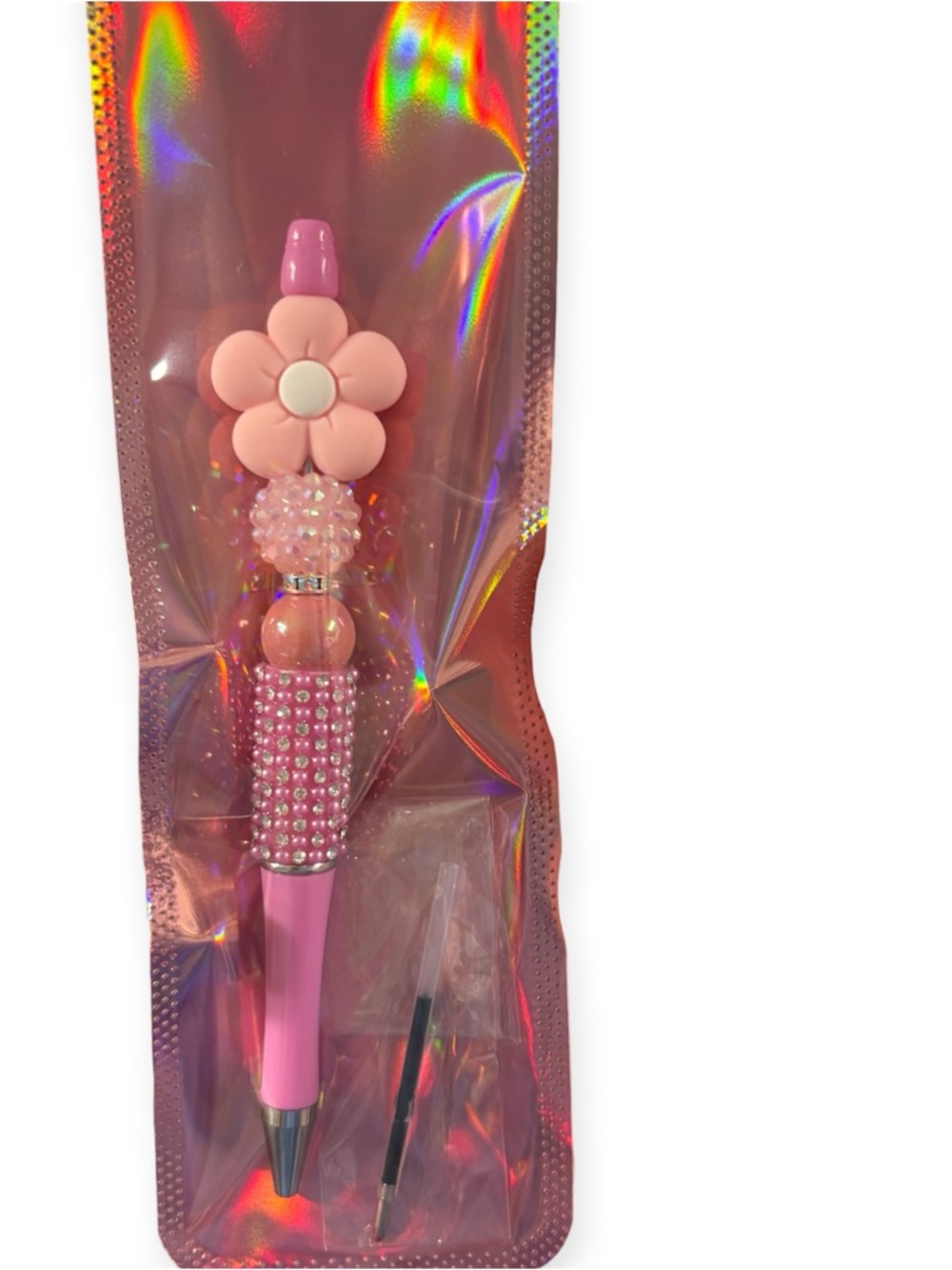 Handcrafted Pink Daisy Beaded Pen - Picture 2 of 2